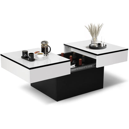 VOWNER Coffee Table, Modern Coffee Table, Extendable Desk, Living Room Table with 2 Storage Spaces, High Gloss Finish, Living Room Table 129 x 58 x 40 cm (White)