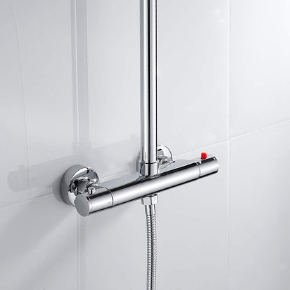 Thermostatic faucet shower thermostat shower faucet shower mixer thermostat mixing valve with 38 °C safety button bath chrome shower and rain shower, Silver
