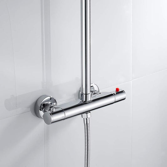 Thermostatic faucet shower thermostat shower faucet shower mixer thermostat mixing valve with 38 °C safety button bath chrome shower and rain shower, Silver