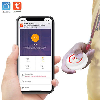 SINGCALL Tuya WiFi Wireless Call System (Equipment Upgrade), alarm system for elderly/patients/pregnant women, wireless call alarm with long range, 1 receiver + 2 call buttons for home.