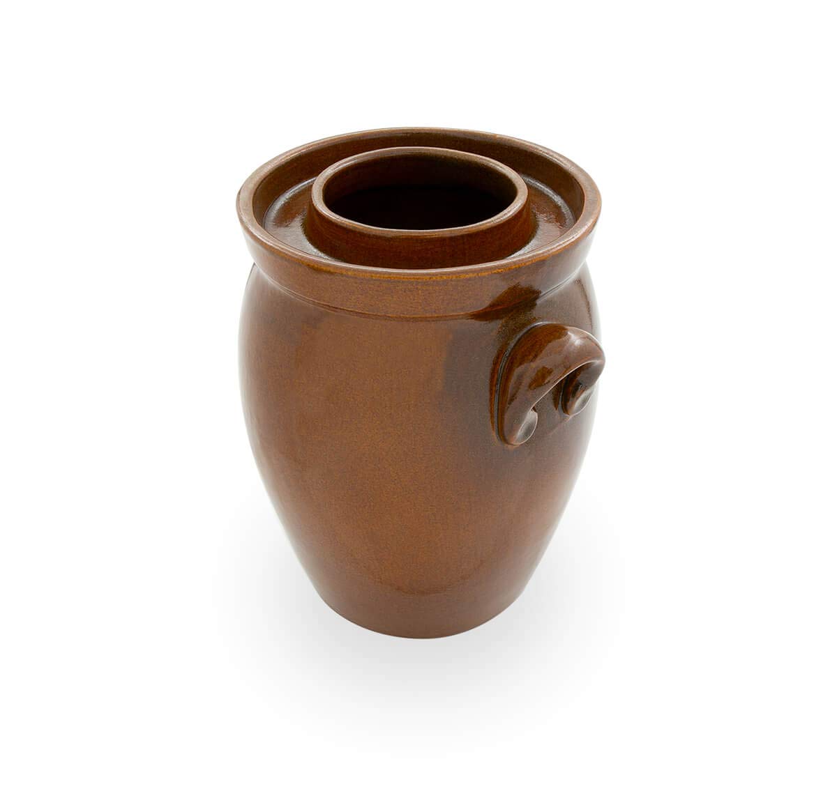 KERAZO Garden pot 7 liters made of stoneware ceramics including lid + stone + instructions [Form 2] BROWN - Cucumber pot Insert pot Rum pot Fermentation