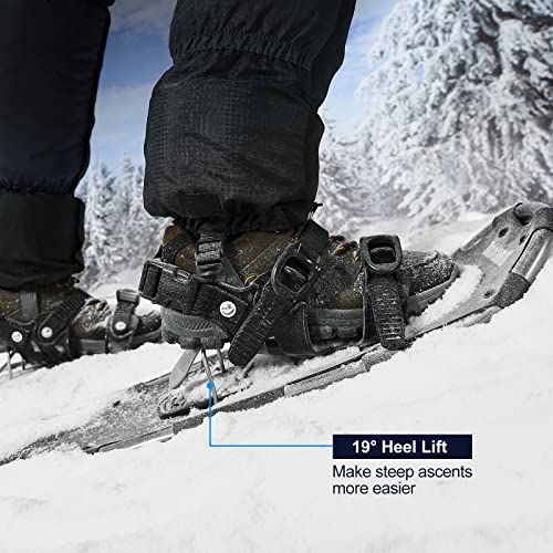 Odoland snowshoes with crampons Allround 4 IN 1 for men and women with trekking poles, waterproof gaiters, and carrying bag, from shoe size 21 INCH silver