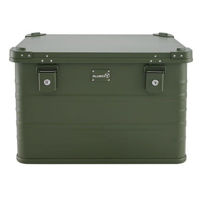 Aluminum box lockable E78G OLIVE GREEN - Premium storage box 78 liters - Material thickness 1mm - Lid with aluminum die-cast stacking corners and rubber seal - including locks - painted
