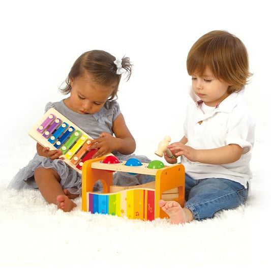 Hape xylophone and hammer game with extendable xylophone, multifunctional wooden toy, suitable for ages 12 months and up.