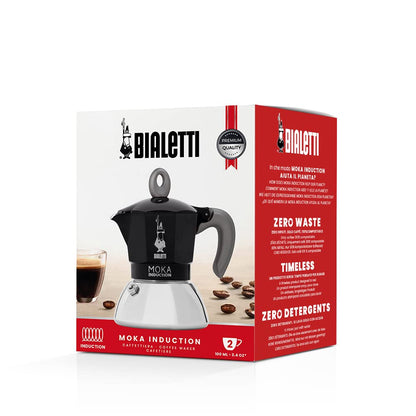 Bialetti - Moka Induction, Moka pot, Suitable for All Stove Types, 2 Cups of Espresso (100ml), Black.
