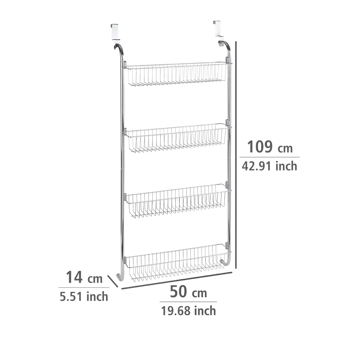 WENKO door rack with 4 baskets, storage and organization, 109 x 14 x 50 cm.