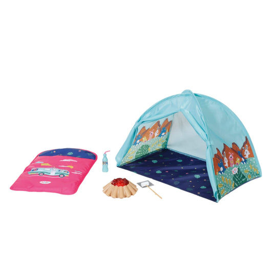 BABY born 832783 Weekend Camping Set - Doll accessories set, doll tent with sleeping bag, campfire with light function, marshmallow stick and soda bottle, Pink