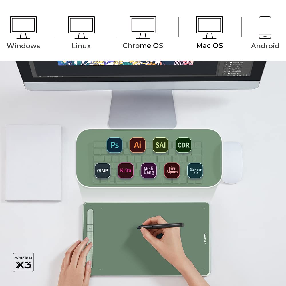 XP-PEN Deco L Graphics Tablet 10" x 6" Drawing Tablet with X3 Elite Stylus, 8192 Levels of Pressure Sensitivity, 8 Shortcut Keys, compatible with Windows/Mac/Android/Chrome OS/Linux (Green)