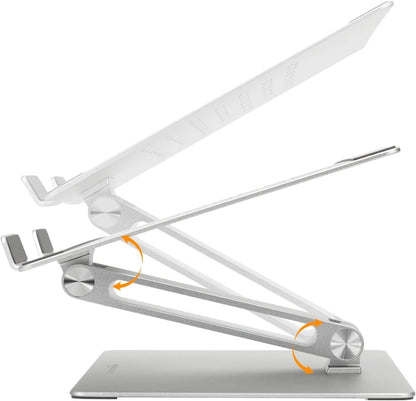 Amazon Basics Adjustable Ergonomic Laptop Stand with Heat Dissipation, continuous height and angle adjustment, ideal for laptops up to 17.3 inches, 27.9 x 23 x 5.6 cm, Silver