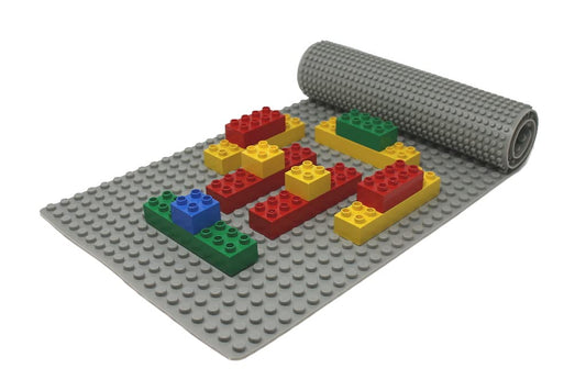 Beslo High Quality Silicone Building Block Mat I Double-sided Baseplate Large I Rollable, Waterproof Baseplate Compatible with Lego Duplo I Flexible Plate BPA-free, 30.5 x 80.5 cm Gray