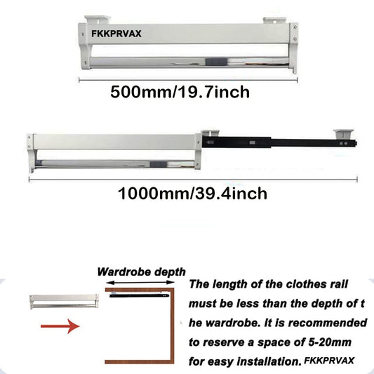 Pull-out clothes rail for pulling out the hangers Adjustable wardrobe clothes rail -500mm