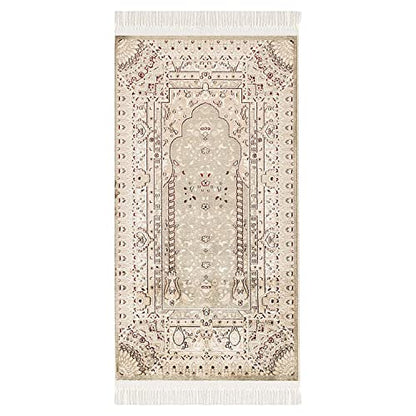 paid Carpet Prayer rug - Runner Seccade Namaz - 70x125cm - Beige Green Red - with fringes Islam Soft Oriental Living room Wall decoration