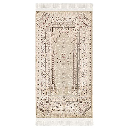 paid Carpet Prayer rug - Runner Seccade Namaz - 70x125cm - Beige Green Red - with fringes Islam Soft Oriental Living room Wall decoration