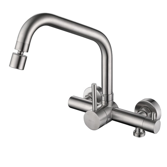 ONCE kitchen faucet in wall with 3/4 inch connection for dishwasher/washing machine, wall faucet with 2 spray modes, kitchen wall-mounted mixer tap, matte