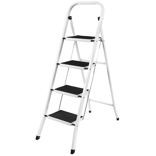 Folding 4-Step Ladder with Compact, Sturdy, High-Quality Steel Steps and Non-Slip Mats for Home/Office/Kitchen.