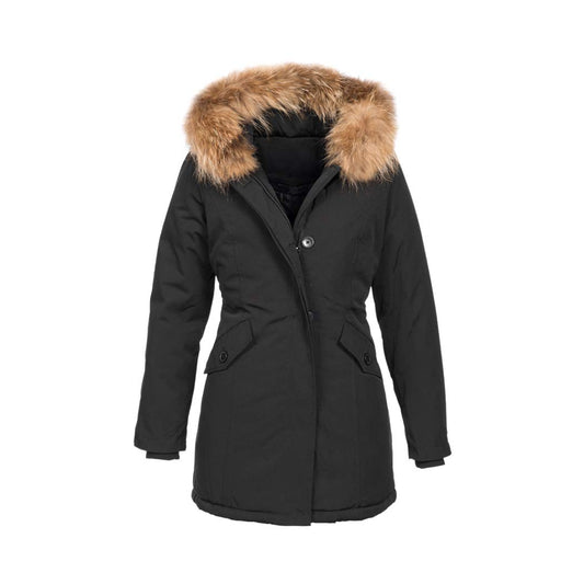 Elara Women's Winter Jacket Real Fur Coat Black Chunkyrayan 6015 Black 42/XL
