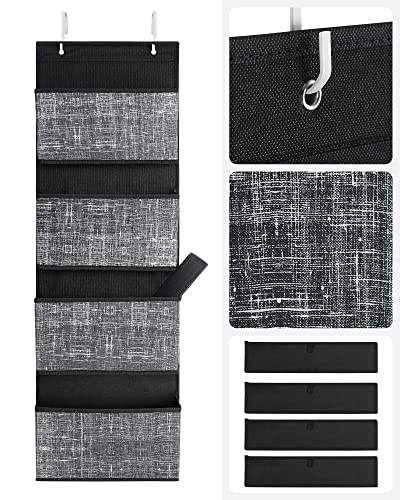 SONGMICS Overdoor Hanging Organizer, Hanging Storage, Hanging Shelf with 4 Pockets, for Door, Bedroom, Office, Closet, 33.5 x 12 x 100 cm, Black Melange RDH004B11