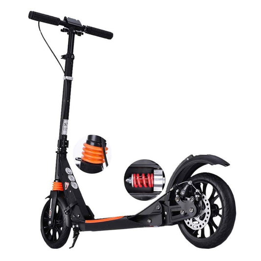 Adult Kick Scooter with Big Wheels, Dual Suspension, Folding Design, Anti-Slip PU, Double Shock Absorption System with Disc & Hand Brake, 150kg Capacity.