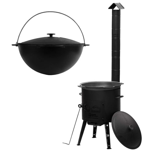 12L Kazan with Ø40 Uchag Utschak with chimney Utschag 2mm steel boiler with cast iron lid Kasan fireplace field kitchen.