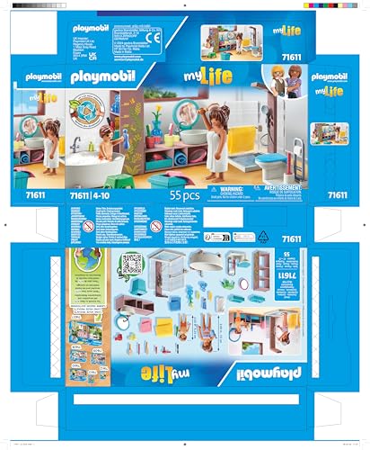 PLAYMOBIL MyLife 71611 Bathroom, including two figures and numerous accessories, made from over 80% recycled and bio-based materials, detailed toy for children ages 4 and up.