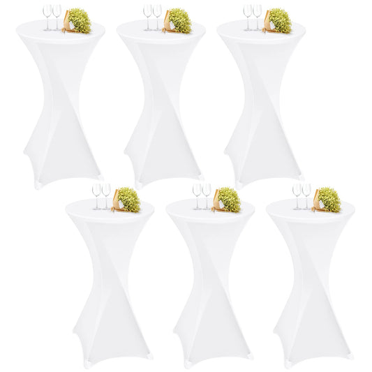 6 pieces white High Top Table Covers, for Ø 60-65 cm high top tables and bistro tables. Stretch tablecloth with foot pockets for weddings, birthday parties, banquets.
