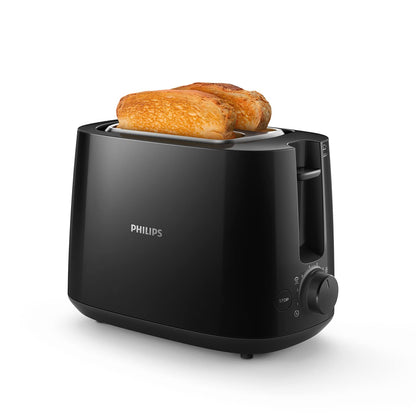 Philips Toaster - 2 toast slots, 8 settings, bun warmer, defrost function, lift function, automatic shut-off, black (HD2581/90)