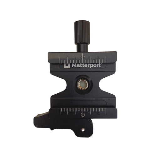 Matterport quick release camera clamp for tripods with adjustable lever knob.