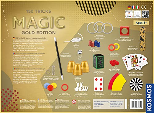 Cosmos 680350 Magic Gold Edition, 150 magic tricks of various levels, includes many magic props, magic set for kids aged 8 and up, with online tutorial videos and multilingual instructions.