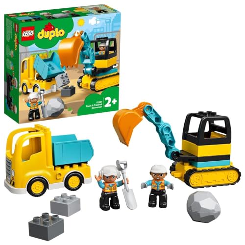 LEGO 10969 DUPLO Town Fire Truck Toy, educational toy for toddlers aged 2+ & 10931 DUPLO Excavator and Truck Toy with construction vehicles