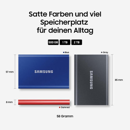 Samsung Portable SSD T7, 2TB SSD, USB 3.2 Gen.2, 1,050 MB/s Read, 1,000 MB/s Write, External SSD Drive for iPhone 15 and newer, Mac, PC, smartphone, and gaming console, Gray, MU-PC2T0T/WW