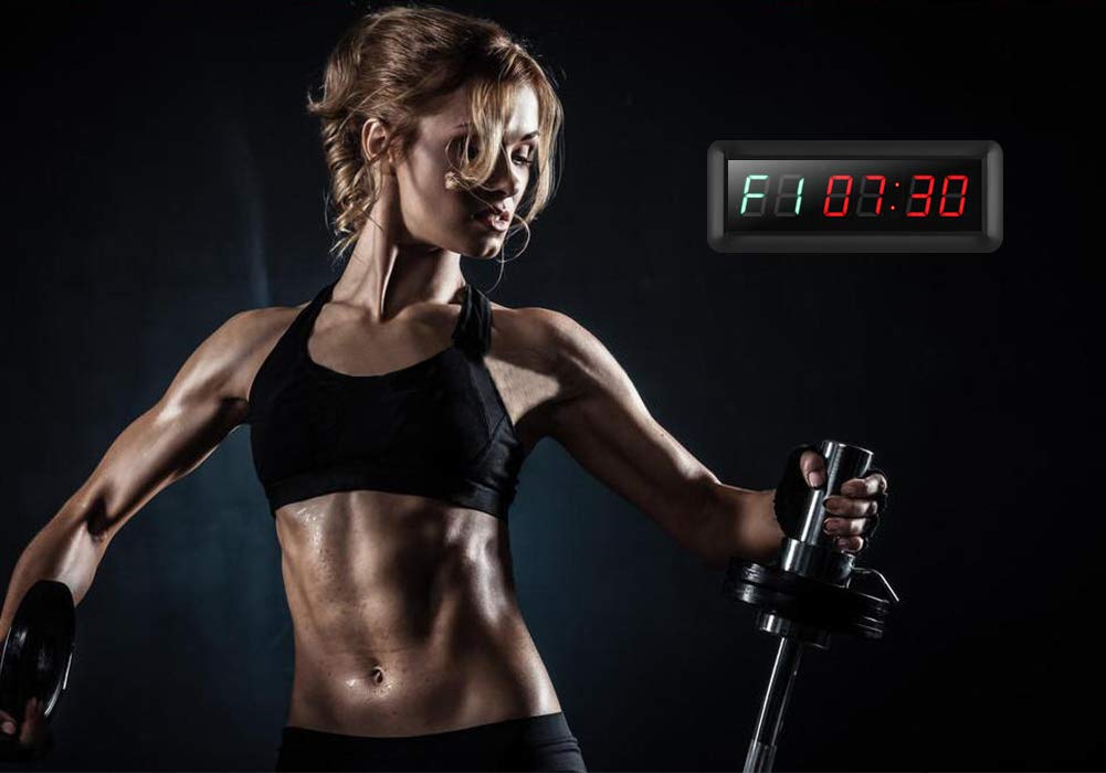 Fitness Timer 1.5 inch digital display interval timer multifunctional workout gym timer wall clock with IR remote control for Crossfit, Tabata, EMOM, MMA.
