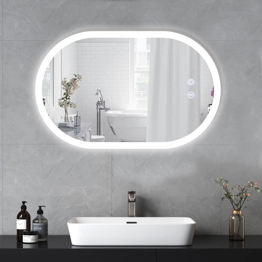 YOLEO bathroom mirror with lighting oval, dimmable 70x50cm, fog-free wall mirror with touch switch, 3 light colors, 6500K.