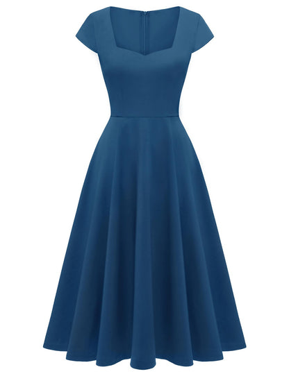 Berylove Evening Dresses Elegant Long Rockabilly Dresses Women Vintage Dress with Cutout 8009 Dusty Blue S