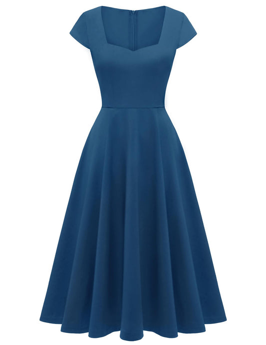 Berylove Evening Dresses Elegant Long Rockabilly Dresses Women Vintage Dress with Cutout 8009 Dusty Blue S