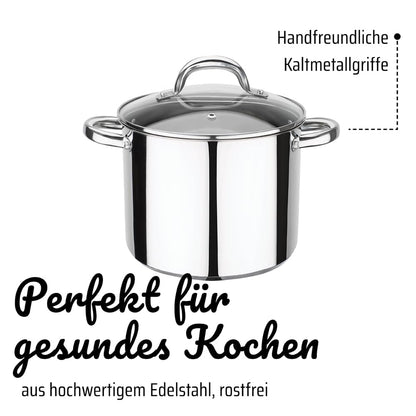 GSW 990196 Montreal Vegetable Pot with Glass Lid 22cm / approx. 6.8 liters, stainless steel, silver, 22 cm, 2