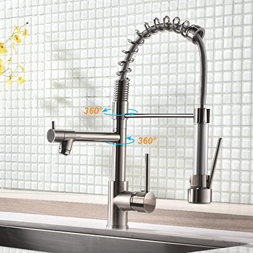 AIMADI Kitchen Faucet with Sprayer 360° Swivel Mixer Tap Pull Down Spring Kitchen Sink Faucet Brushed Nickel Spiral Spring Faucet
