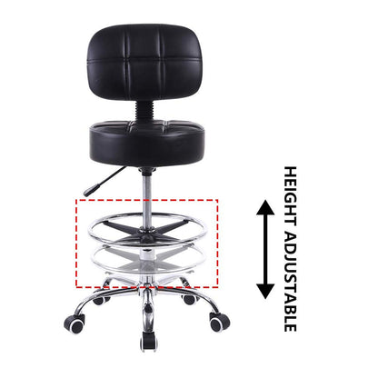 KKTONER rolling stool work stool with backrest adjustable height 53-68cm salon stool PU leather black