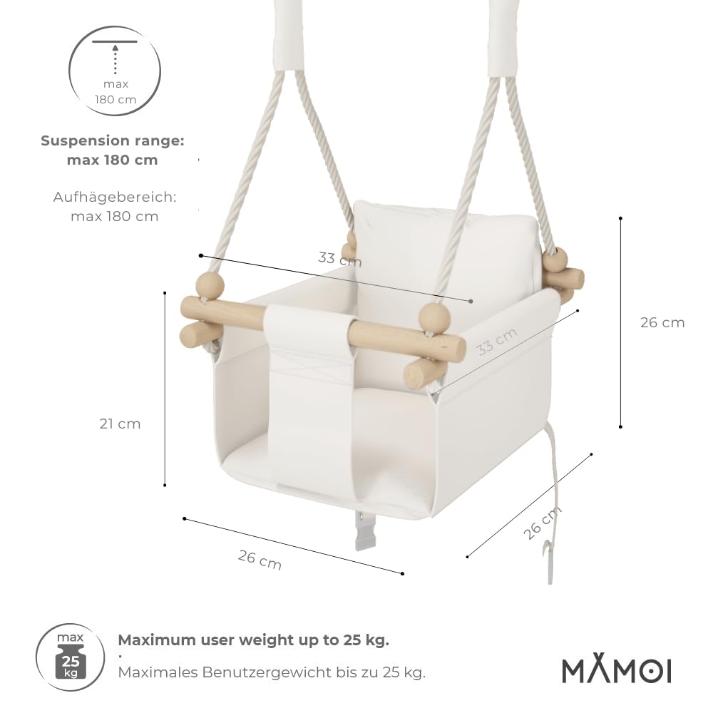 MAMOI® baby swing, indoor baby swing, wooden children's swing, wood swing for kids, door frame swings, swing, toddler swing for children's room aged 1 year and up.