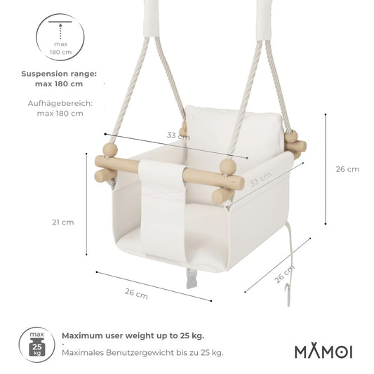 MAMOI® baby swing, indoor baby swing, wooden children's swing, wood swing for kids, door frame swings, swing, toddler swing for children's room aged 1 year and up.