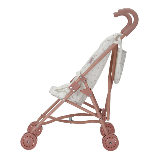 Little Dutch 4584 foldable metal doll buggy with soft handles and buggy bag - for dolls 33-46 cm, White Meadows/pink