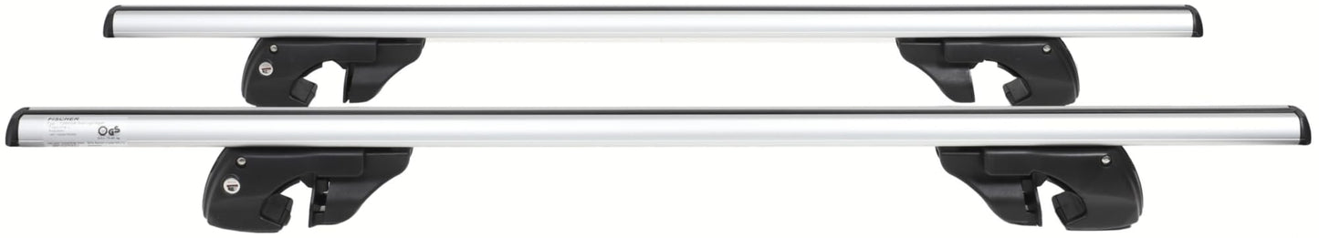 Fischer Roof Rack Topline L, for bike carriers, roof boxes or as ski holders, for open roof rails, load capacity 90 kg, pre-assembled, including lock, bar thickness 45 x 28 mm, bar length 120 cm.