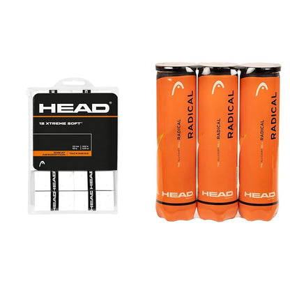 HEAD Unisex Adult 12 Xtremesoft Grip Tape, White, One Size & Radical Tennis Ball (3 x 4 Pack) Amazon Exclusive