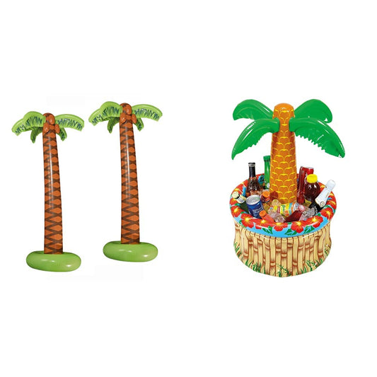 Widmann 10136169B - Inflatable palms, set of 2, approximately 180 cm tall, perfect for beach parties, themed parties, and carnival. & 04865 - Inflatable palm with drink cooler, can be filled with ice and water.