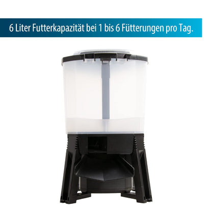 AquaForte Fishfeeder 6 liter Solar, 1-6 feedings/day, feeding time up to 20 sec, pellet size 3-10 mm, ejection range ± 1, 2 or 3 m, distribution angle: 120° horizontal, incl. solar panel.
