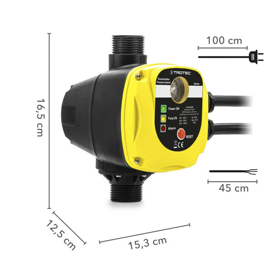 TROTEC Electronic Pressure Switch TDP DS - Pump Control Pressure Monitor - for water pumps, domestic water system, garden pumps max. 10 bar, without plug