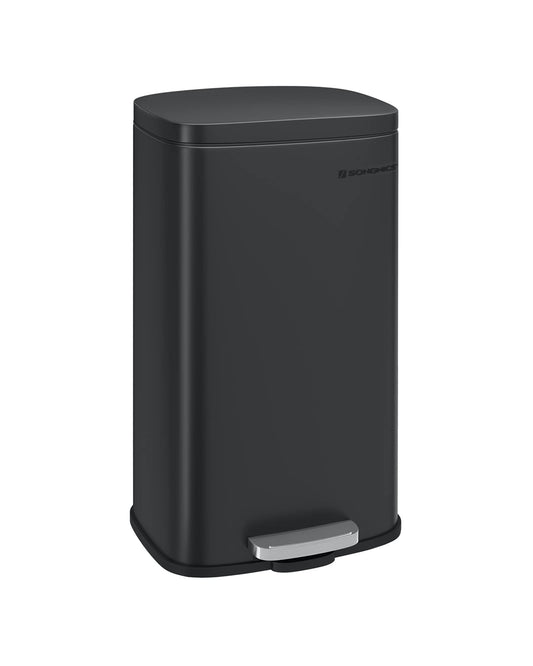 SONGMICS Kitchen Trash Can, 30 Liter, Garbage Bin, Step Trash Can, Kitchen Trash Can with Soft Close Lid and Inner Bin, Pedal Bin, Steel, black LTB03BK