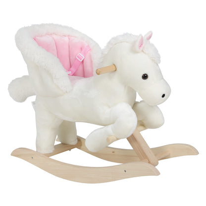 WOLTU Baby Rocking Horse Rocking Animal Rocking Seat Plush Rocking Toy with Strap, PP Cotton, White+Pink