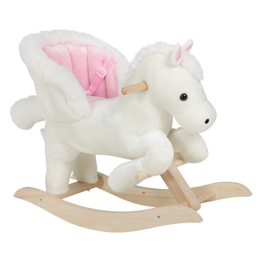 WOLTU Baby Rocking Horse Rocking Animal Rocking Seat Plush Rocking Toy with Strap, PP Cotton, White+Pink