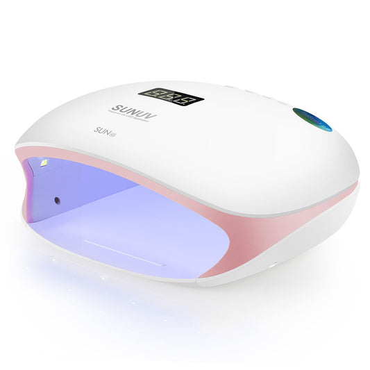 SUNUV UV LED nail lamp with 4 timer LCD display, infrared sensor, and double curing speed. Color: Rose.