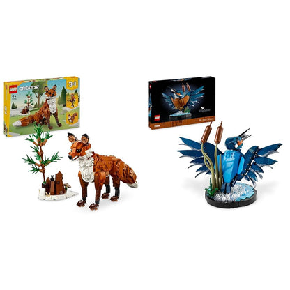LEGO Creator Forest Animals: Red Fox, animal set with fox, owl, and squirrel toy & 10331 Icons Kingfisher model kit for adults, bird model